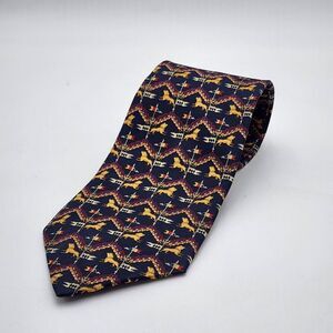 Vintage Salvatore Ferragamo Tie Navy 100% Silk Lions Flags Medival Made In Italy